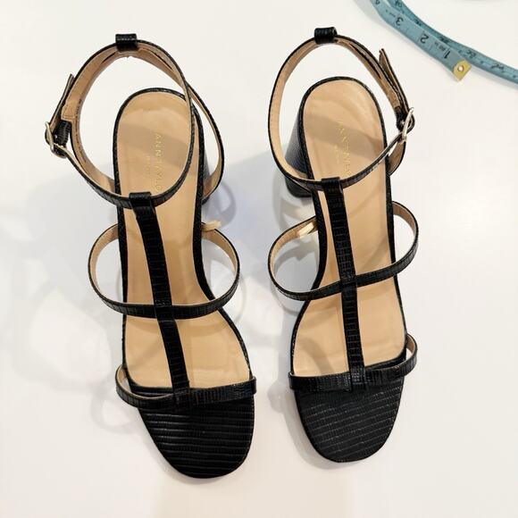 ANN TAYLOR BLACK STARPPY BUCKLE CAGE SANDALS PUMPS HEELS SHOES SZ 9 - Picture 7 of 11